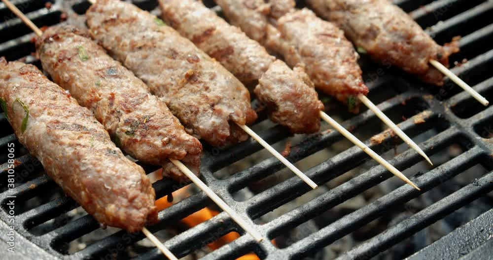 Kebab is grilled over an open fire. Kebab is grilled over an open fire.
