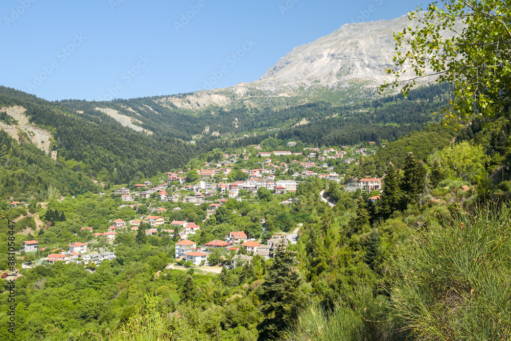 village Vourgareli in arra perfecture greece green  firs mountains in sumemr season