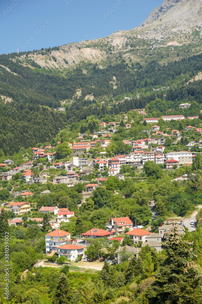 village Vourgareli in arra perfecture greece green  firs mountains in sumemr season