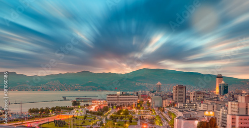 View from Varyant image of    Coastal cityscape with modern buildings at sunset - Izmir  Turkey