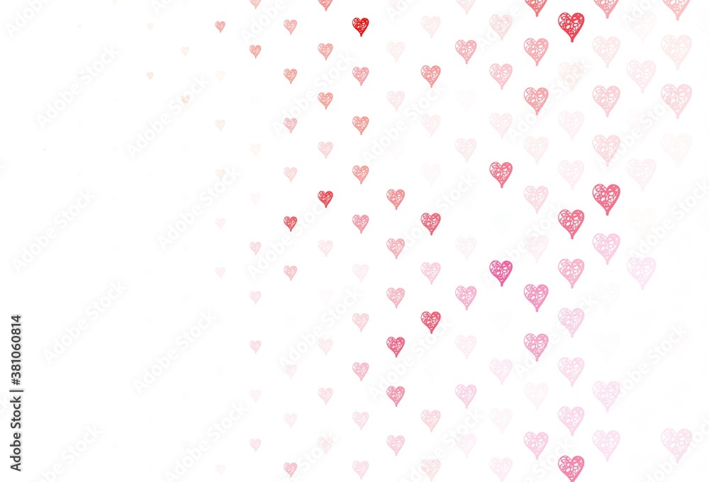 Light Red vector template with doodle hearts.