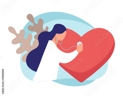 Cardiologist listening to heart beat, doctor with stethoscope