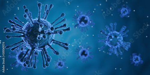 Covid-2019 virus Concept developed from a novel coronavirus that responds to the pandemic of influenza in Asia and scourge throughout the world, 3D rendering.