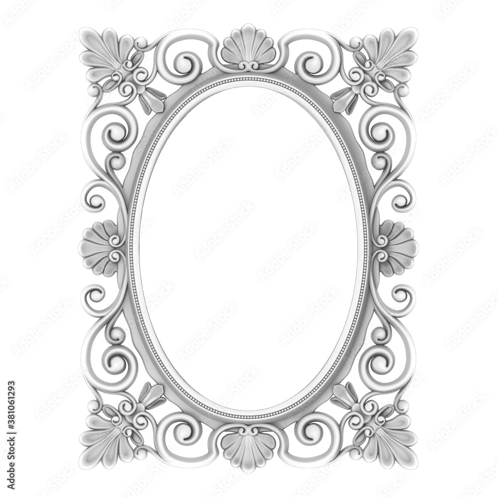 Obraz premium frame carved vintage black and white pencil drawing, 3d render isolated on white background high quality