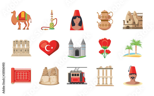 Turkish detailed style set of icons vector design