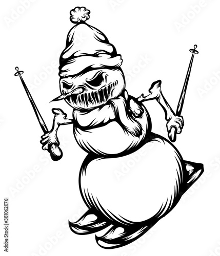 The scare snowman is playing the ice skating