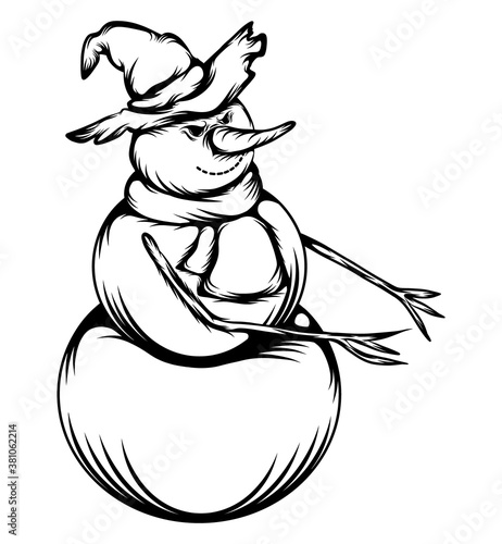The angry snowman uses the witch hat