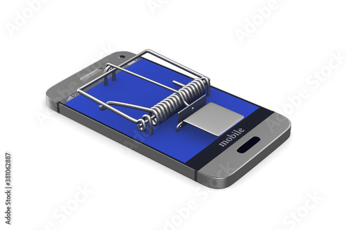 phone in mousetrap on white...