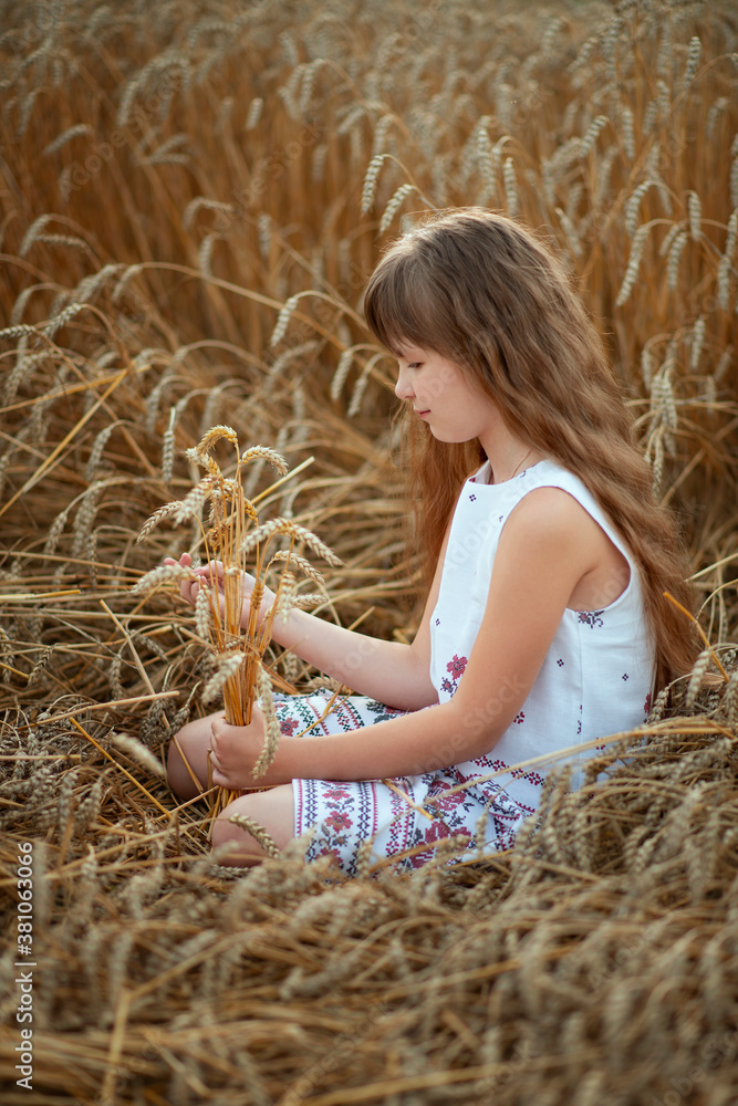 Photo of a Russian girl in a wheat field in summer. Photo of a Russian girl in a wheat field in summer.