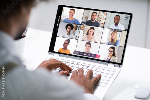 Video Conference Business Call. African Man Conferencing