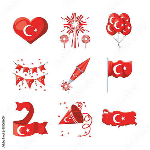 Turkish detailed style icon set vector design