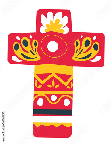 Tela Cross decorated with ornaments and flowers, mexican tradition