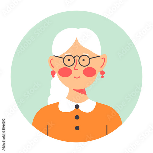 Grandmother portrait in circle, senior lady wearing glasses