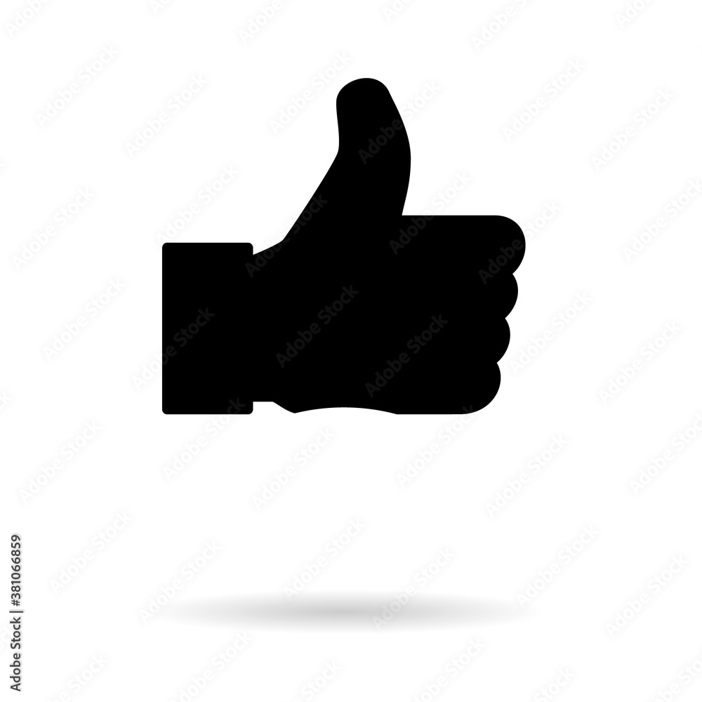 Thumb up with shadow icon, like finger vector illustration sign, business social web button Thumb up with shadow icon, like finger vector illustration sign, business social web button