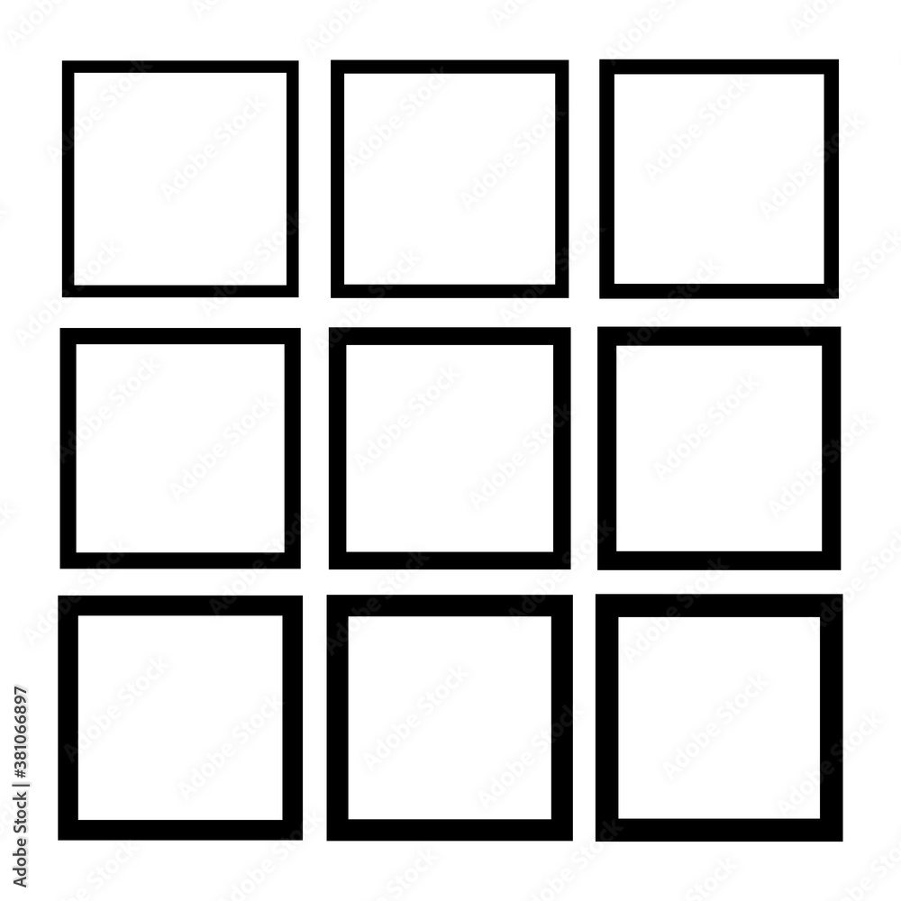 Set of empty frame, collection of outline border design isolated on white background. Black line illustration