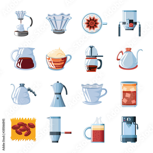 set of icons coffee tools and utensils on white background