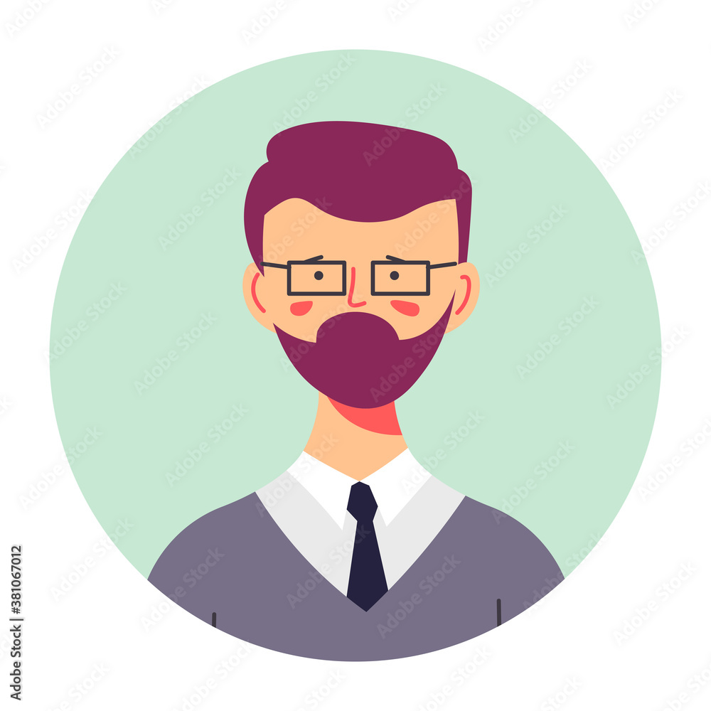 Bearded teenage boy portrait, profile of male character