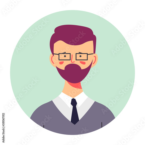 Bearded teenage boy portrait, profile of male character