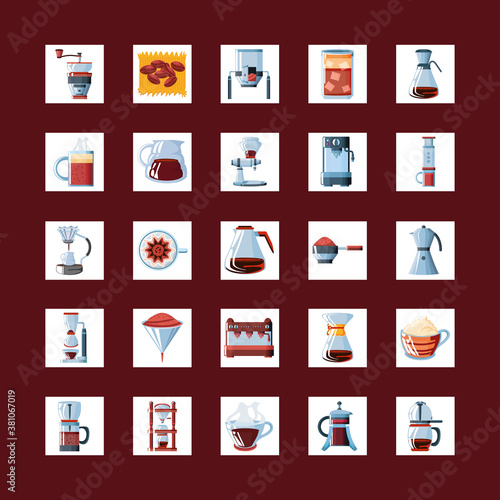 set of icons with coffee preparation methods © djvstock