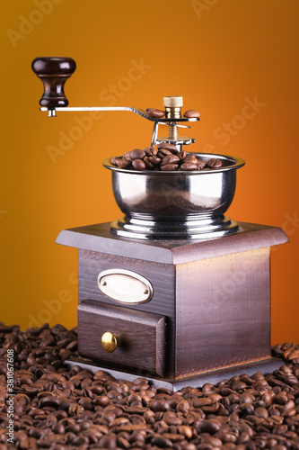 the most delicious black coffee is ground in an old manual coffee grinder