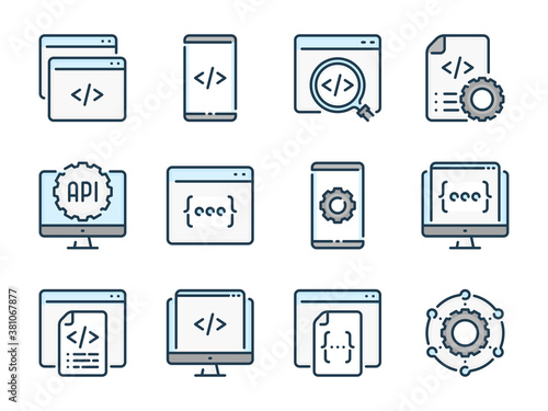 Programming and Development related vector color line icons. Web and Application Development colorful outline icon set.