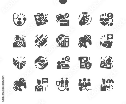 Medical insurance. Healthcare, finance and medical service. Family medicine. Vector Solid Icons. Simple Pictogram