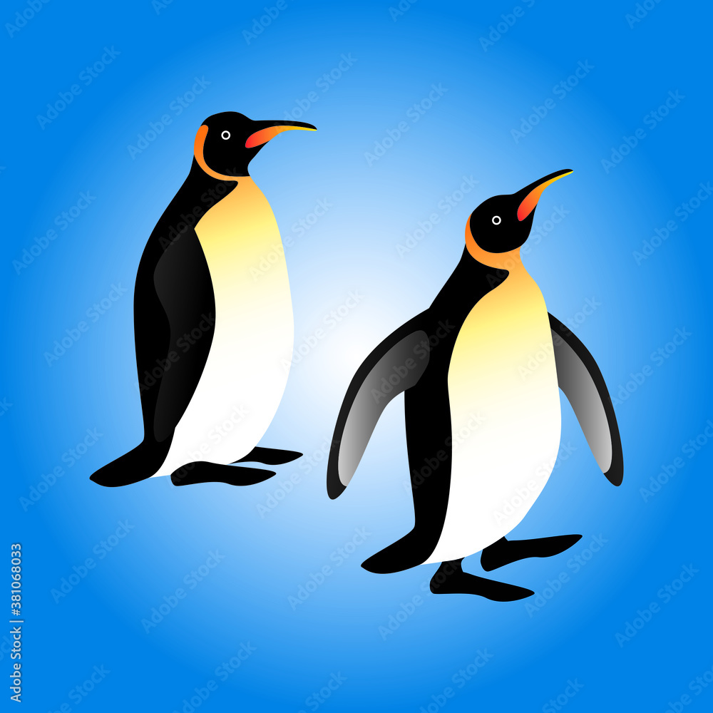 Fototapeta premium Penguins on blue background isolated icon vector illustration.