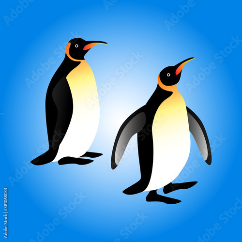 Penguins on blue background isolated icon vector illustration.