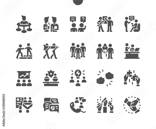 Teamwork and startup. Business people. Successful team. Group of young businessmen. Communication and networking. Vector Solid Icons. Simple Pictogram