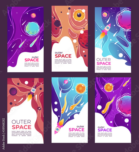 Outer space and universe covers with planets and rockets