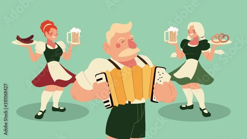 oktoberfest celebration animation with group people germany