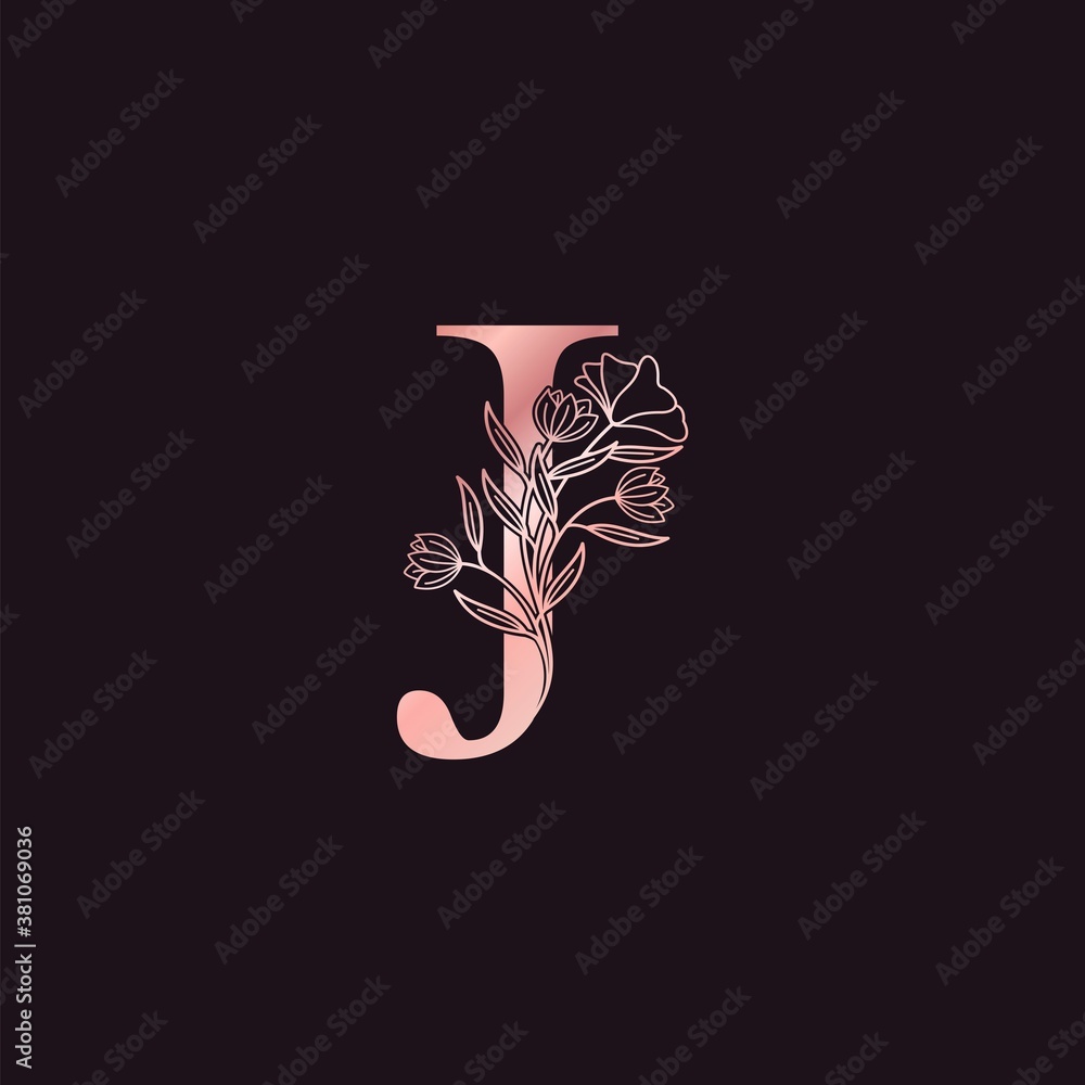 J Logo 1-letter J Monogram. Floral Style Rose. Monogram of a