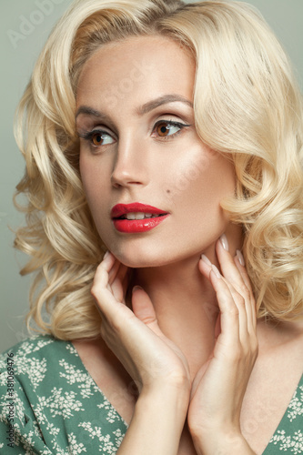 Beautiful face close up. Blonde woman fashion beauty portrait