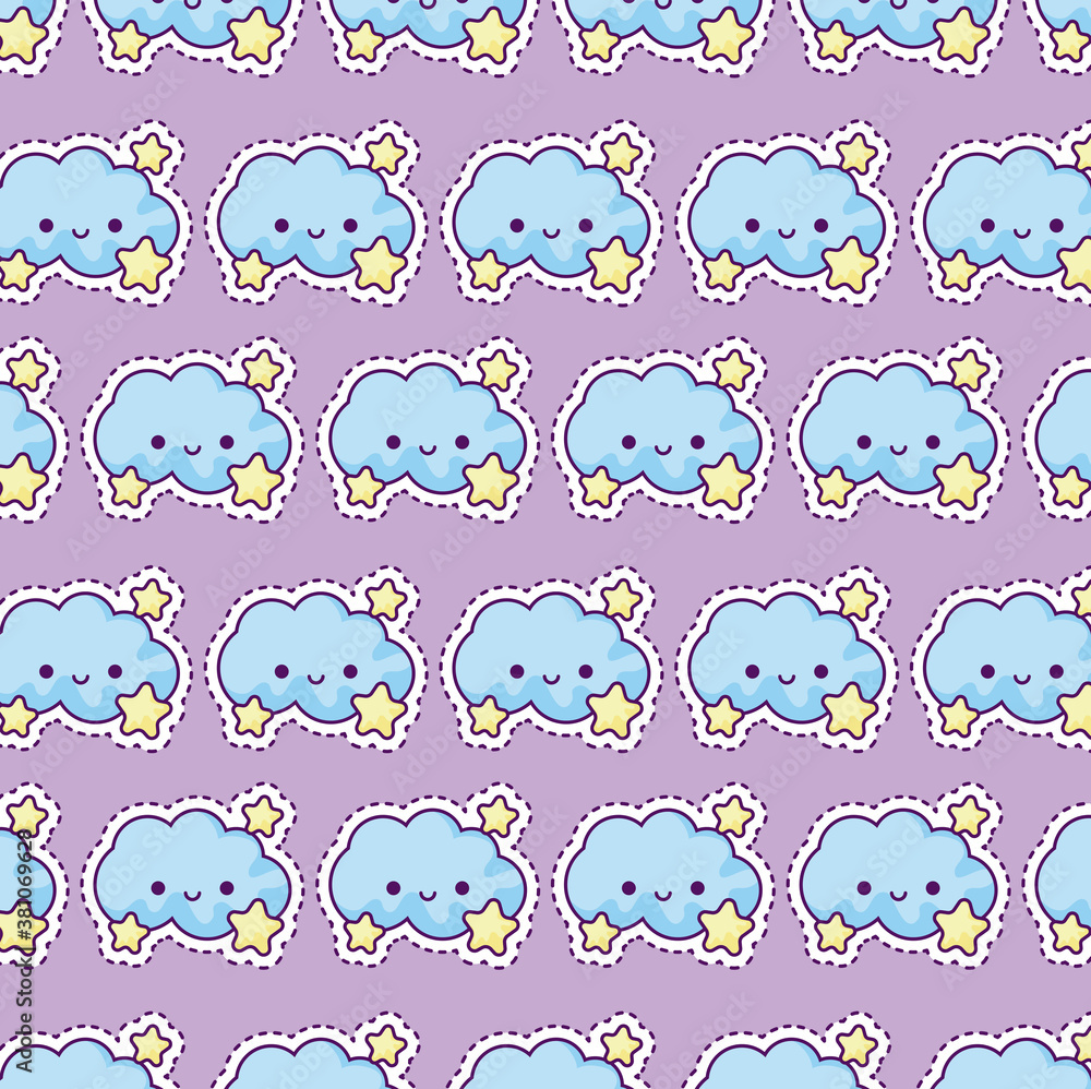 pattern of clouds and stars, patch style pattern of clouds and stars, patch style