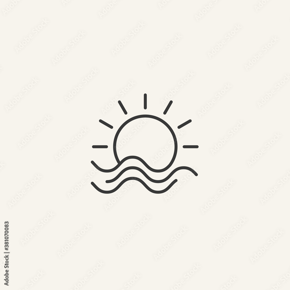 Sun and wave logo or icon or badge or tattoo minimalistic thin lined ...