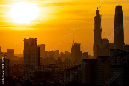 Photography View of majestic sunset over down town Kuala Lumpur, Malaysia.