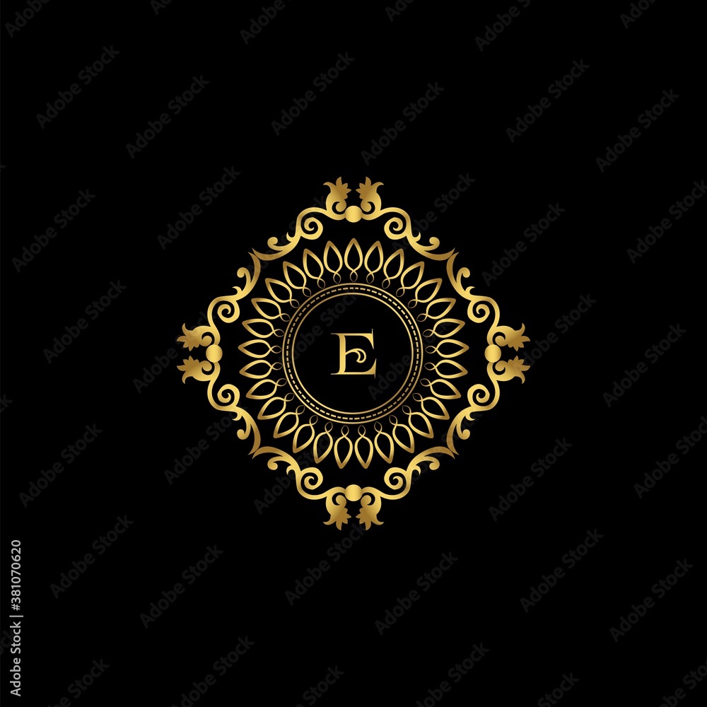 Fototapeta premium Letter E Luxury Ornament Logo. Monogram Crest Initial Letter Vector Design.