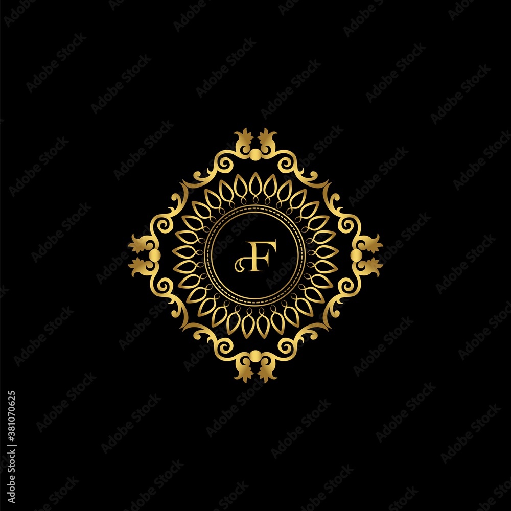 Naklejka premium Letter F Luxury Ornament Logo. Monogram Crest Initial Letter Vector Design.