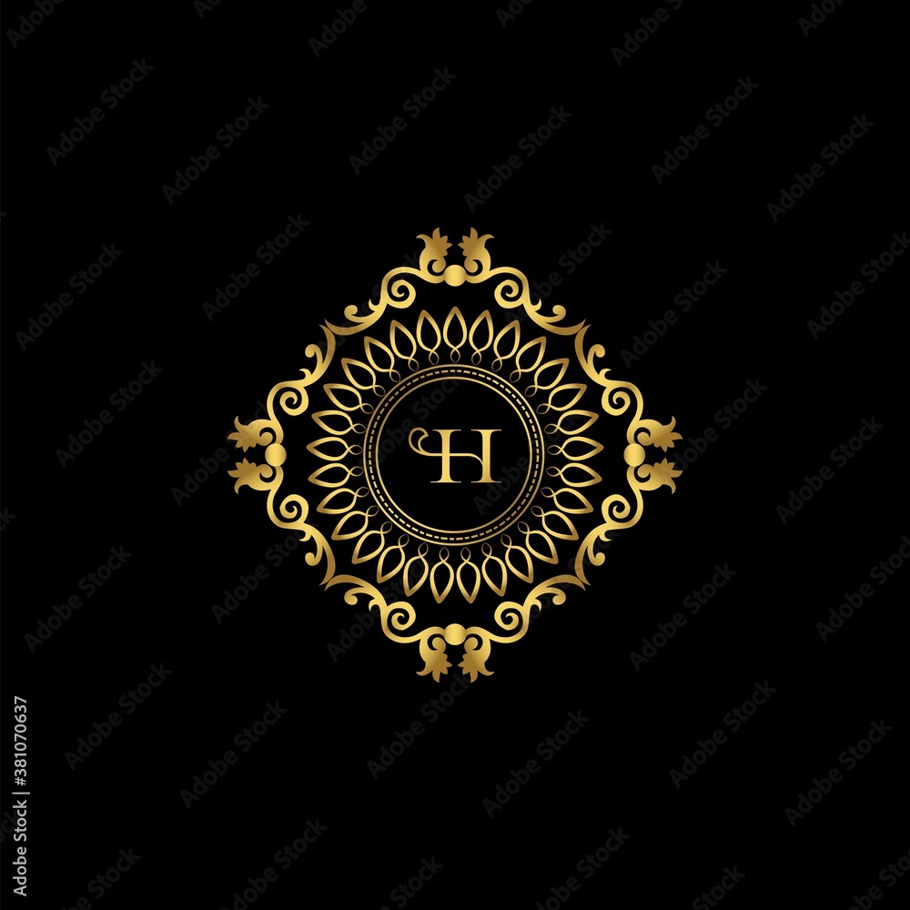 Naklejka premium Letter H Luxury Ornament Logo. Monogram Crest Initial Letter Vector Design.