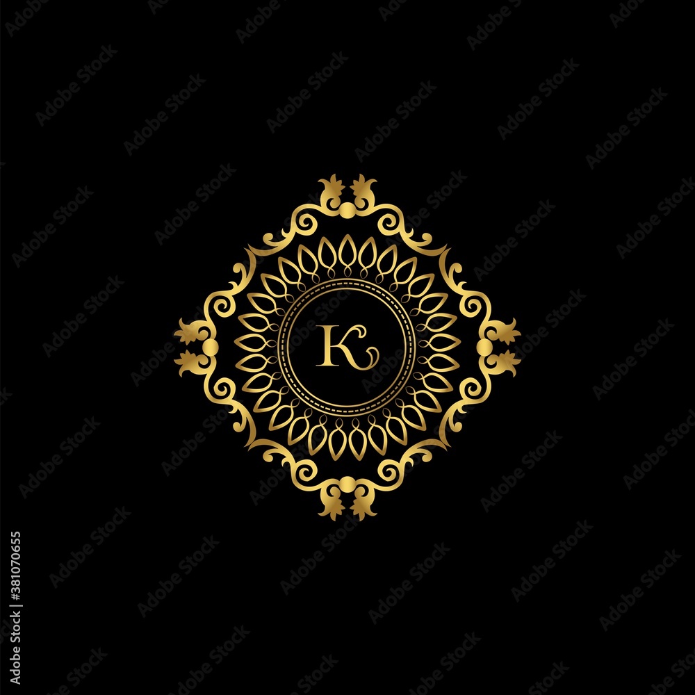 Fototapeta premium Letter K Luxury Ornament Logo. Monogram Crest Initial Letter Vector Design.