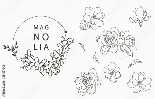 Beauty occult logo collection with geometric,magnolia,moon,star,flower.Vector illustration for icon,logo,sticker,printable and tattoo