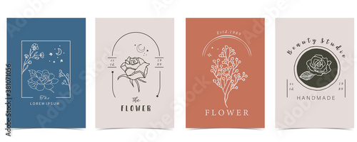 Collection of flower background set with hand, flower, lavender,magnolia,shape.Editable vector illustration for website, invitation,postcard and sticker