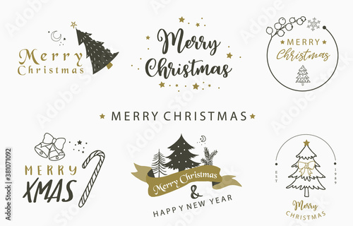 Christmas logo collection with Christmas tree, snowman,wreath,ribbon.Vector illustration for icon,logo,sticker,printable and tattoo