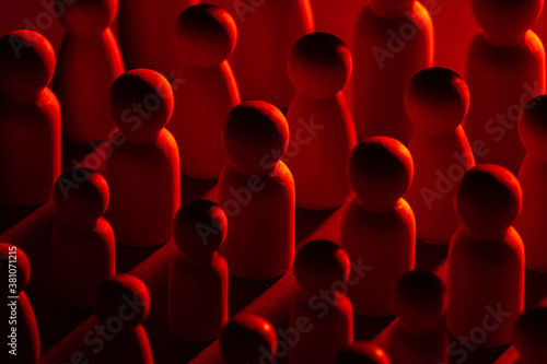 Figures of people in red ne...