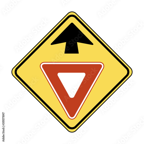 Free Download Yield ahead road sign. Vector illustration of yellow diamond shaped traffic sign with black arrow and Yield sign inside. Caution for driver. Slow down because you are approaching intersection. - GFXLoad