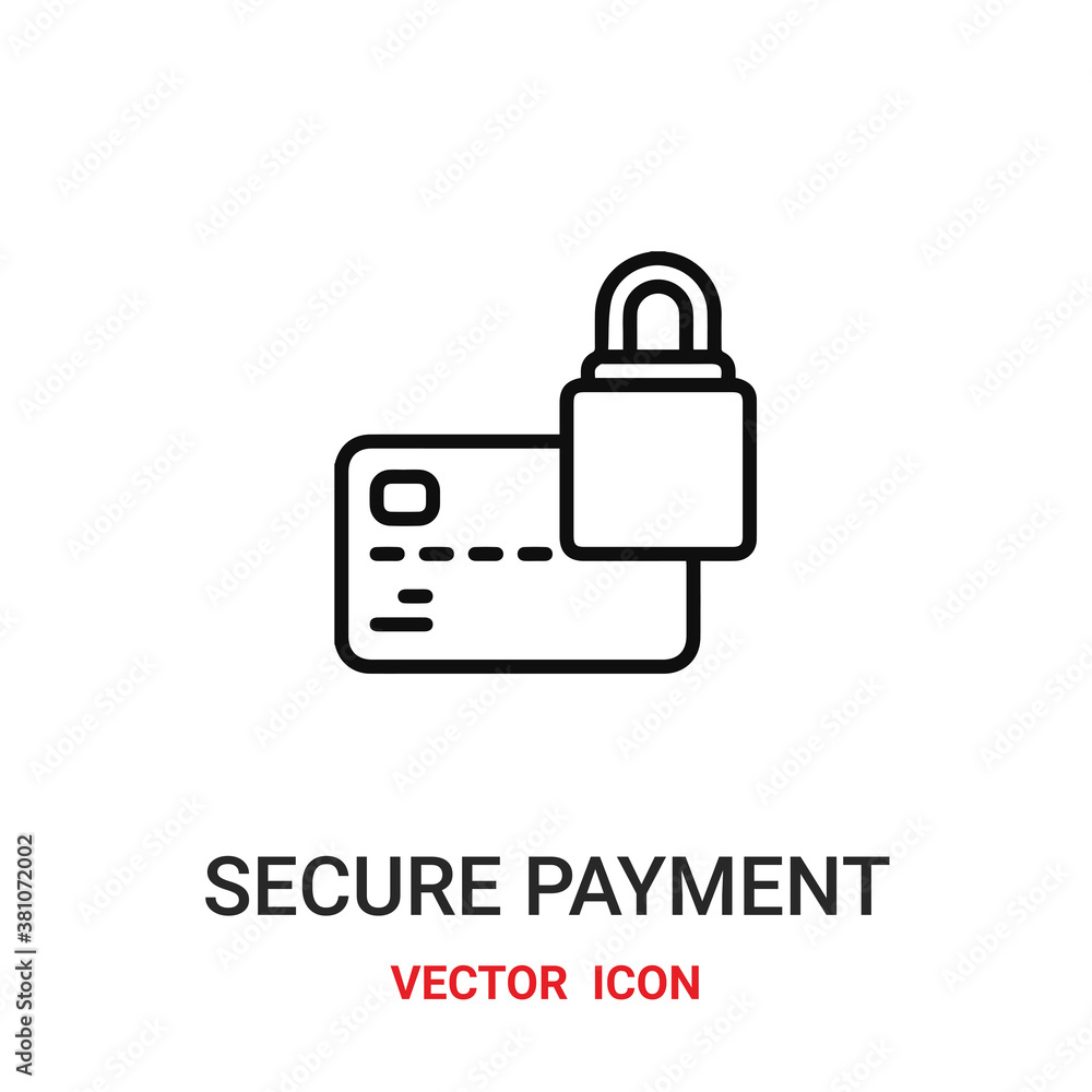 Secure payment vector icon. Modern, simple flat vector illustration for website or mobile app.Credit card icon with shield and padlock symbol, logo illustration. Pixel perfect vector graphics Secure payment vector icon. Modern, simple flat vector illustration for website or mobile app.Credit card icon with shield and padlock symbol, logo illustration. Pixel perfect vector graphics