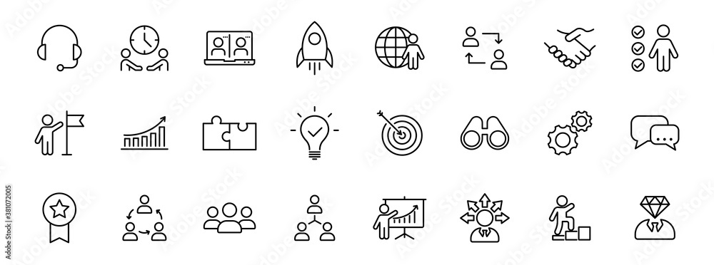 teamwork outline vector icons isolated on white. teamwork icon set for ...