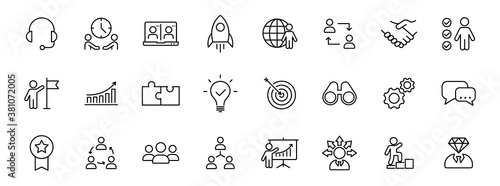 teamwork outline vector icons isolated on white. teamwork icon set for web and ui design, mobile apps and print products