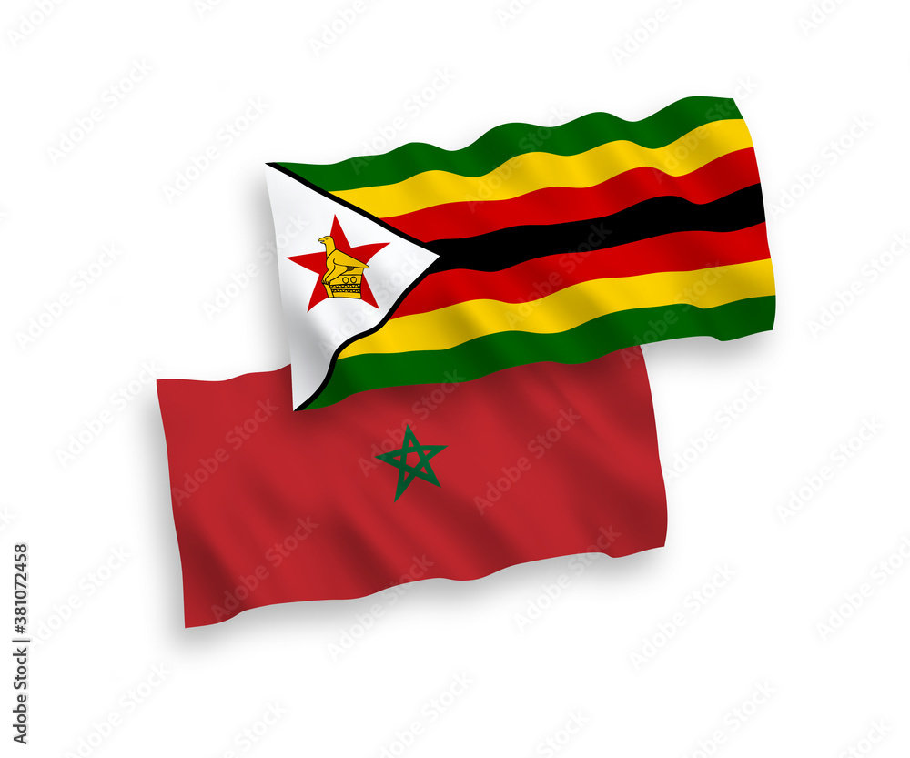 Naklejka premium Flags of Zimbabwe and Morocco on a white background