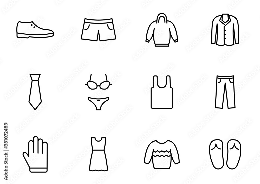 clothes line vector icons isolated on white. clothes icon set for web and ui design, mobile apps and print products clothes line vector icons isolated on white. clothes icon set for web and ui design, mobile apps and print products